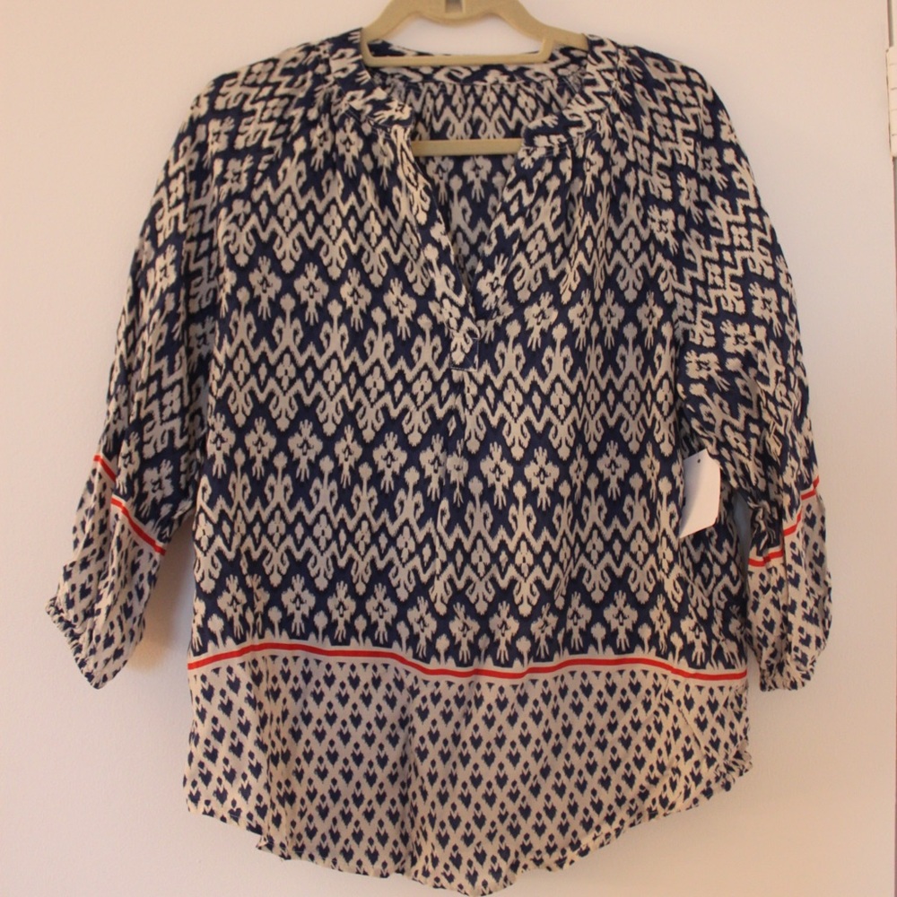 New Blue and White Print Blouse